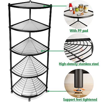 5-Tier Stainless Steel Corner Pot Rack for Kitchen