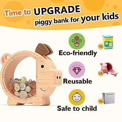 Wooden Money Box: Clear View, Durable, Personalized, Perfect for Kids, Birthdays, Christmas