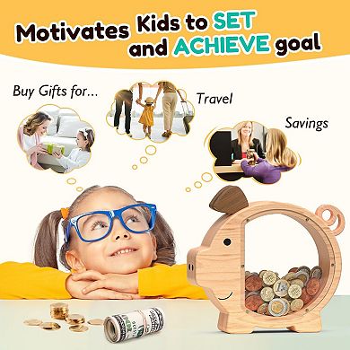 Wooden Money Box: Clear View, Durable, Personalized, Perfect for Kids, Birthdays, Christmas