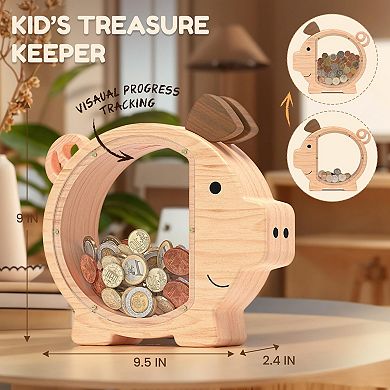Wooden Money Box: Clear View, Durable, Personalized, Perfect for Kids, Birthdays, Christmas