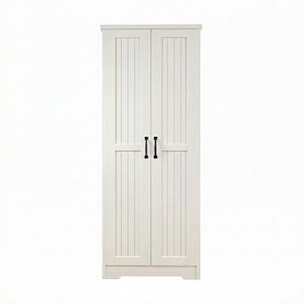 ZUQIETA 70" Wood Pantry Cabinet with 2 Doors & 6 Shelves, Soft White Tall Storage