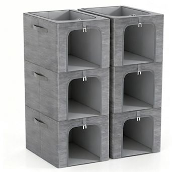 6 pc Stackable Metal Frame Storage Bins with Clear Window