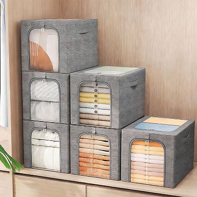 6-Piece Stackable Metal Frame Storage Bins with Clear Window