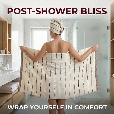 1 Pack Cotton Stripe Bath Towel Ultra Soft Highly Absorbent for Bathroom Hotel Spa 55" x 28"