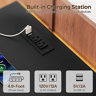 41.7" TV Cabinet with LED Light & Power Strip, Fabric Drawers, Mesh Shelves