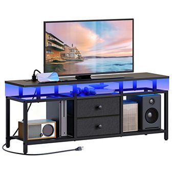 41.7" TV Cabinet with LED Light & Power Strip, Fabric Drawers, Mesh Shelves