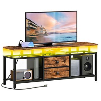 41.7" TV Cabinet with LED Light & Power Strip, Fabric Drawers, Mesh Shelves