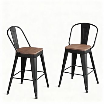 Counter Height Metal Barstools, High-Back, Stackable，Set Of 2