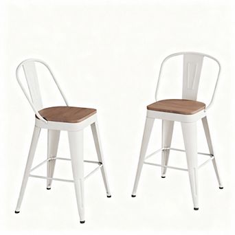 Counter Height Metal Barstools, High-Back, Stackable，Set Of 2