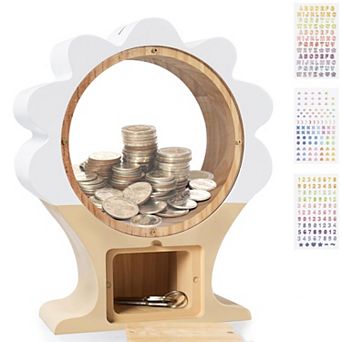 Wooden Tree-Shaped Piggy Bank: Cute, Unbreakable, Clear Sides, Perfect for Kids Adults, Great Gift