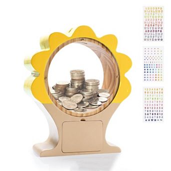 Wooden Tree-Shaped Piggy Bank: Cute, Unbreakable, Clear Sides, Perfect for Kids Adults, Great Gift