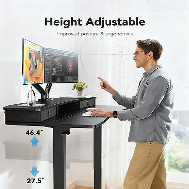 48" Electric Standing Desk with Drawers & C-clamp Mount, Adjustable Height, 4 Presets