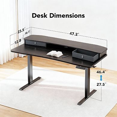 48" Electric Standing Desk with Drawers & C-clamp Mount, Adjustable Height, 4 Presets