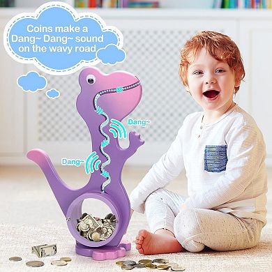 Interactive Dinosaur Piggy Bank with Clear Belly for Kids - Fun Money Saving Toy