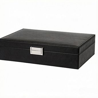 ZUQIETA Men's Jewelry Box with 4 Watch Trays & Velvet Lining, PU Leather Black Organizer