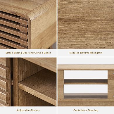 Mid-Century Modern TV Stand with Slatted Doors and Adjustable Shelves