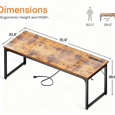 71" Computer Desk with USB Ports - Large Workspace for Home Office