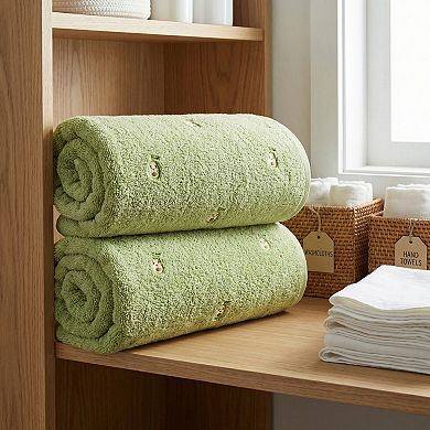 Cute Embroidery Cotton Bath Towels, 1 Pack Soft and Absorbent Oversized Towel for Home Hotel 55"x28"