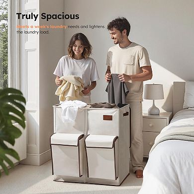 4-Section Laundry Hamper, Lid, Removable Bags, Sturdy