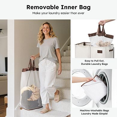4-Section Laundry Hamper, Lid, Removable Bags, Sturdy