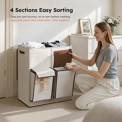 4-Section Laundry Hamper, Lid, Removable Bags, Sturdy