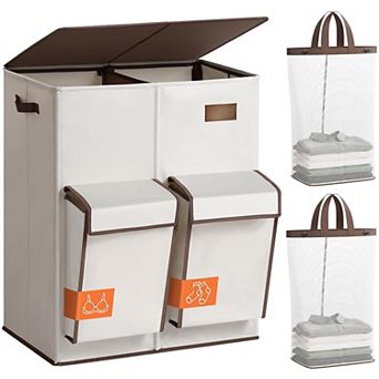 4-Section Laundry Hamper, Lid, Removable Bags, Sturdy