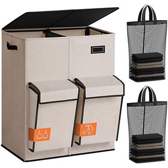4-Section Laundry Hamper, Lid, Removable Bags, Sturdy