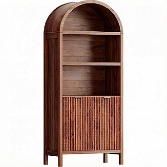 ZUQIETA Modern Fluted Pantry Cabinet with Doors & Adjustable Shelves, 71" Walnut Storage