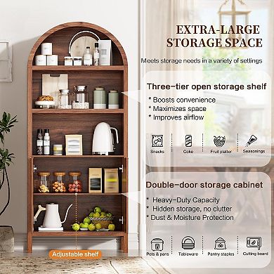 ZUQIETA Modern Fluted Pantry Cabinet with Doors & Adjustable Shelves, 71" Walnut Storage