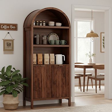 ZUQIETA Modern Fluted Pantry Cabinet with Doors & Adjustable Shelves, 71" Walnut Storage
