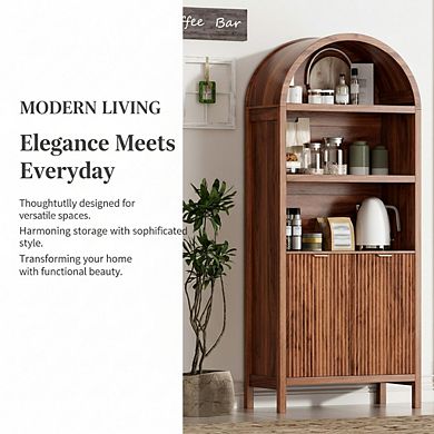 ZUQIETA Modern Fluted Pantry Cabinet with Doors & Adjustable Shelves, 71" Walnut Storage