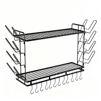 Adjustable 22"-30" Length, 3-Level Pot Rack with 12 Hooks & 8 Lid Holders