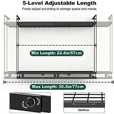 Adjustable 22"-30" Length, 3-Level Pot Rack with 12 Hooks & 8 Lid Holders