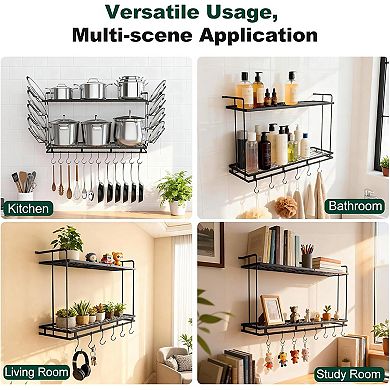 Adjustable 22"-30" Length, 3-Level Pot Rack with 12 Hooks & 8 Lid Holders