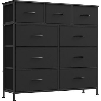 ZUQIETA Industrial Black 9-Drawer Dresser - Steel & MDF with Non-Woven Fabric Drawers