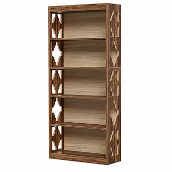 ZUQIETA 69.9" Vintage Bookcase, 5 tier Tall Cutout Display Shelf for Living Room, Study & Office