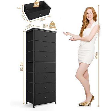 ZUQIETA Vertical Storage Dresser - 7-Drawer Fabric Tower with Steel Frame, Black
