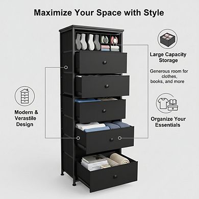 ZUQIETA Vertical Storage Dresser - 7-Drawer Fabric Tower with Steel Frame, Black