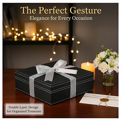 ZUQIETA 2-Layer Velvet Jewelry Organizer for Women, Black Display Storage Case