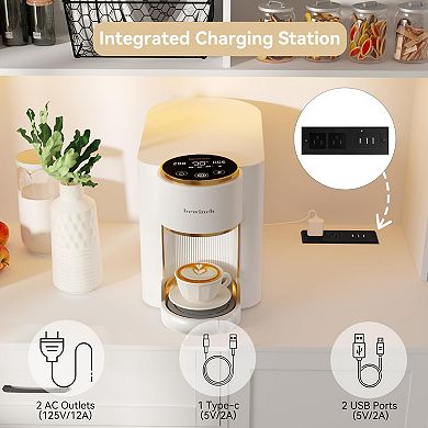 72-inch tall kitchen cabinet with storage, featuring LED lights, a charging station, and adjustable