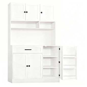 72-inch tall kitchen cabinet with storage, featuring LED lights, a charging station, and adjustable