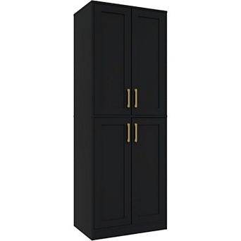 ZUQIETA Tall Storage Cabinet with Doors & Shelf, Black for Bathroom or Entryway