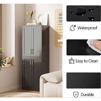 ZUQIETA Tall Storage Cabinet with Doors & Shelf, Black for Bathroom or Entryway