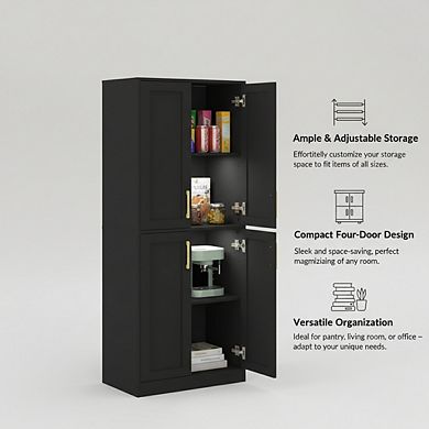 ZUQIETA Tall Storage Cabinet with Doors & Shelf, Black for Bathroom or Entryway