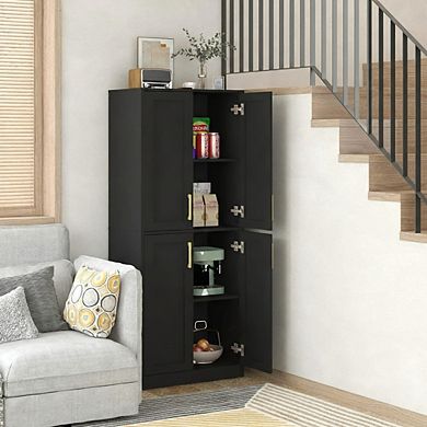 ZUQIETA Tall Storage Cabinet with Doors & Shelf, Black for Bathroom or Entryway