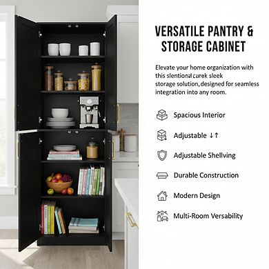 ZUQIETA Tall Storage Cabinet with Doors & Shelf, Black for Bathroom or Entryway
