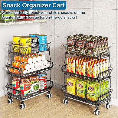 3-Tier Rolling Pantry Cart with Lockable Wheels for Kitchen