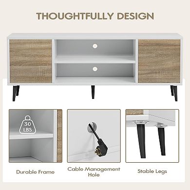 58" Handle-Free Pop-Up Door TV Stand, Cable Management, 220 lbs Capacity