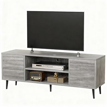 58" Handle-Free Pop-Up Door TV Stand, Cable Management, 220 lbs Capacity