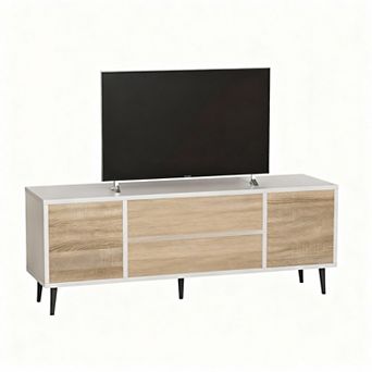 58" Handle-Free Pop-Up Door TV Stand, Cable Management, 220 lbs Capacity